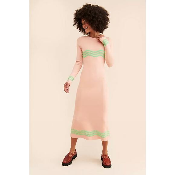 NEW The Wolf Gang Venaya Knit Midi Dress in Pink Size Medium - Picture 1 of 6
